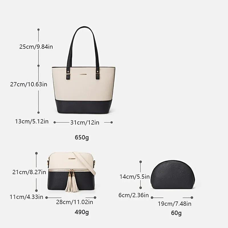 3-Piece Handbag Set with Tote, Crossbody & Pouch