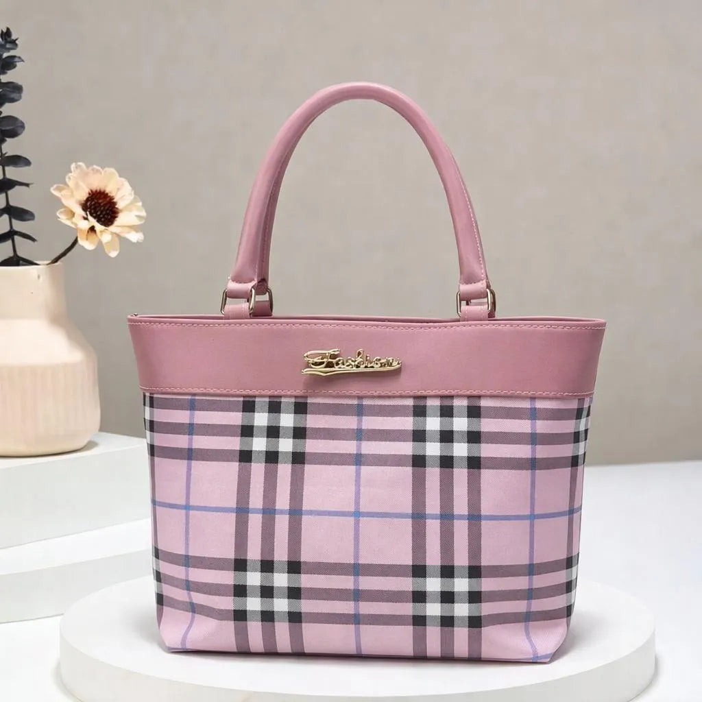 Classic Blush Plaid Shoulder Bag with Structured Finish