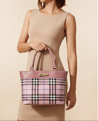 Classic Blush Plaid Shoulder Bag with Structured Finish