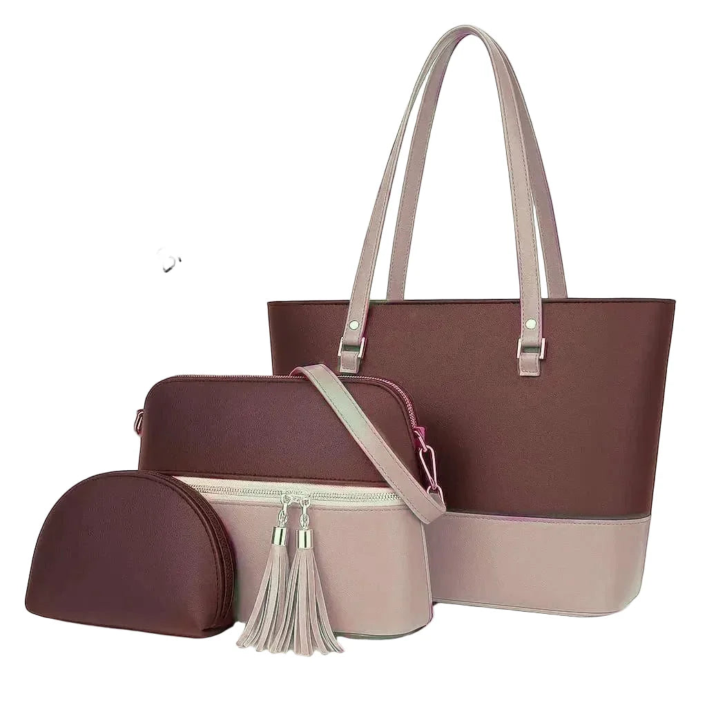 3-Piece Handbag Set with Tote, Crossbody & Pouch