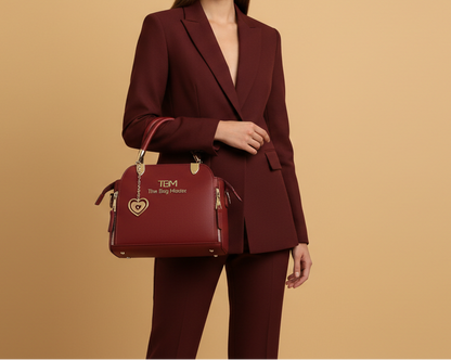 Women’s Elegant Textured Leather Hand Bag with Detachable Sling