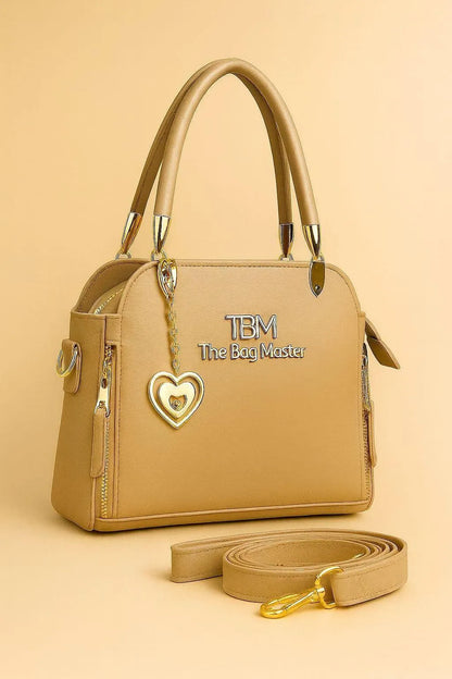 Women’s Elegant Textured Leather Hand Bag with Detachable Sling