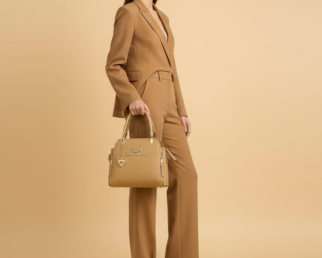 Women’s Elegant Textured Leather Hand Bag with Detachable Sling